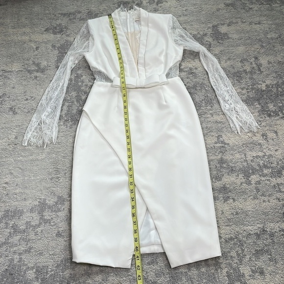 Donnee Par Dieu White Ivory Bridal Dress Lace Long Sleeve Deep V Neck Sz S - Picture 8 of 13